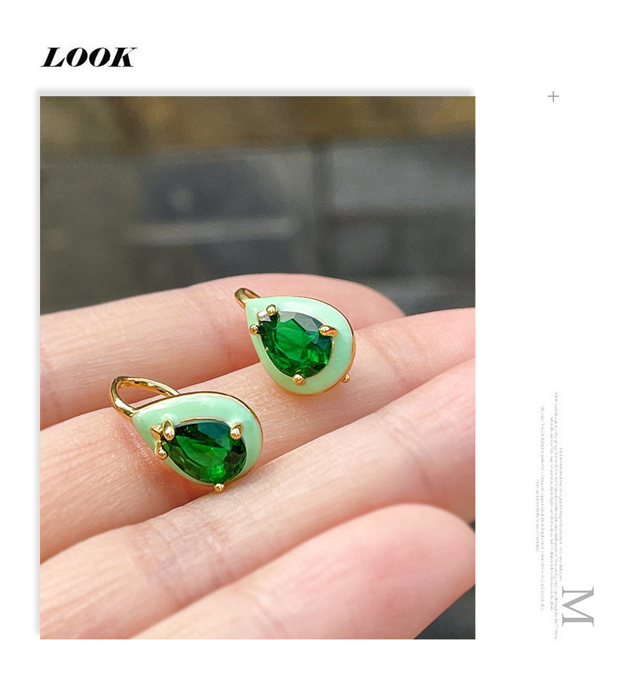 Fashion Green Copper Inlaid Zirconium Oil Drop Earrings,Earrings