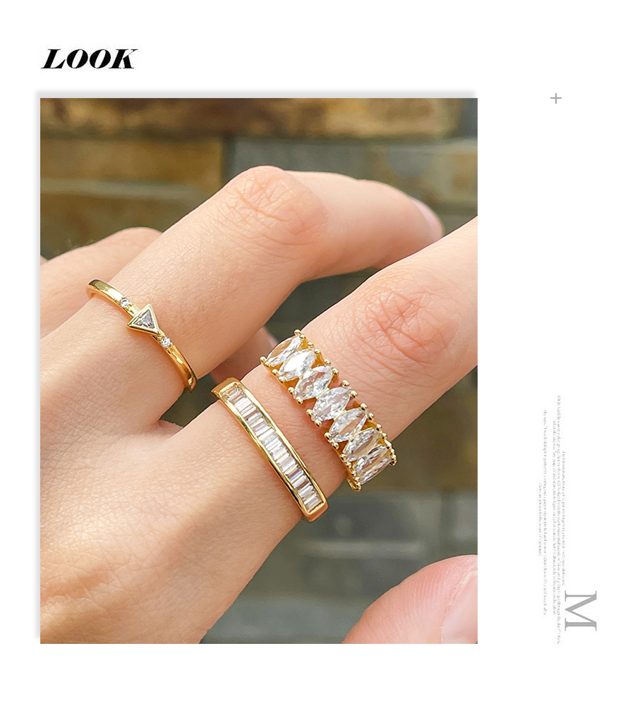 Fashion Gold-3 Bronze Zirconium Geometric Ring,Rings
