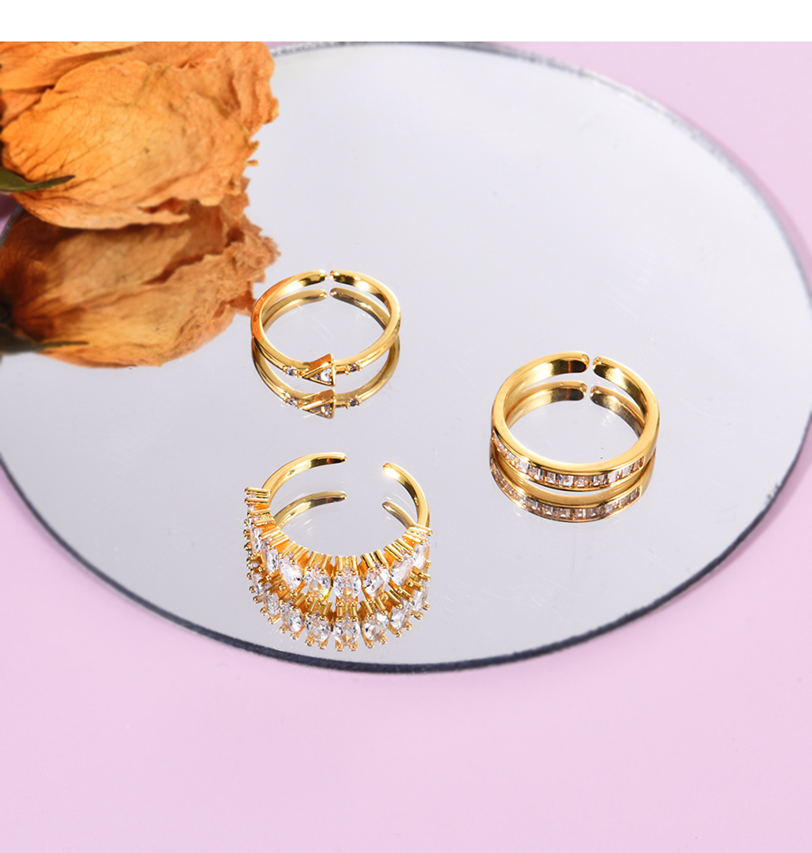 Fashion Gold-2 Bronze Zirconium Triangle Ring,Rings