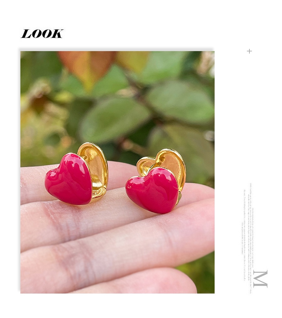 Fashion Red Wine Copper Drip Oil Double Sided Heart Earrings,Earrings