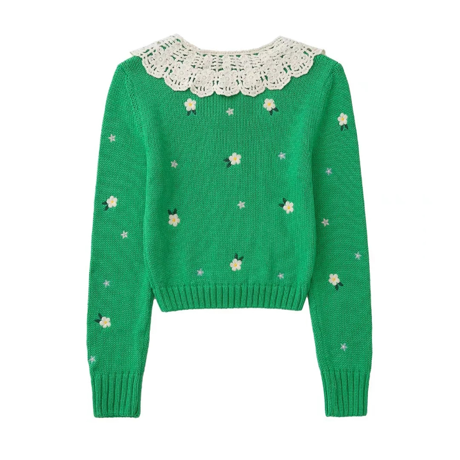 Fashion Green Geometric Knitted Embroidered Sweater,Sweater
