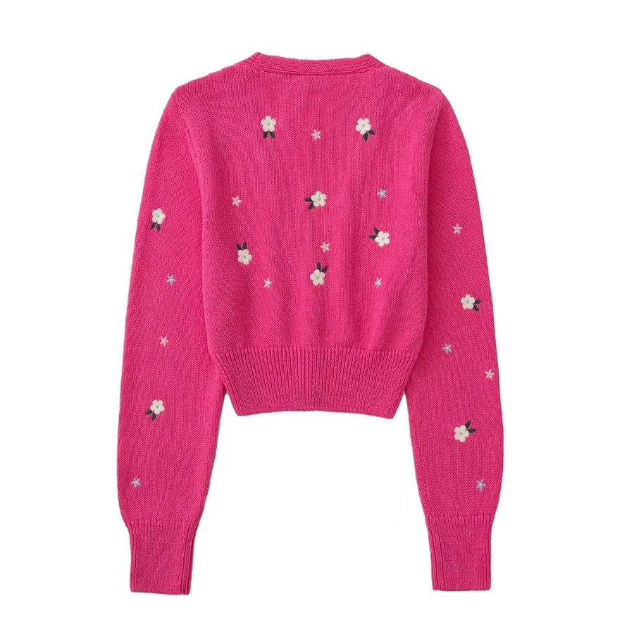 Fashion Red Embroidered Knitted Jacket,Sweater