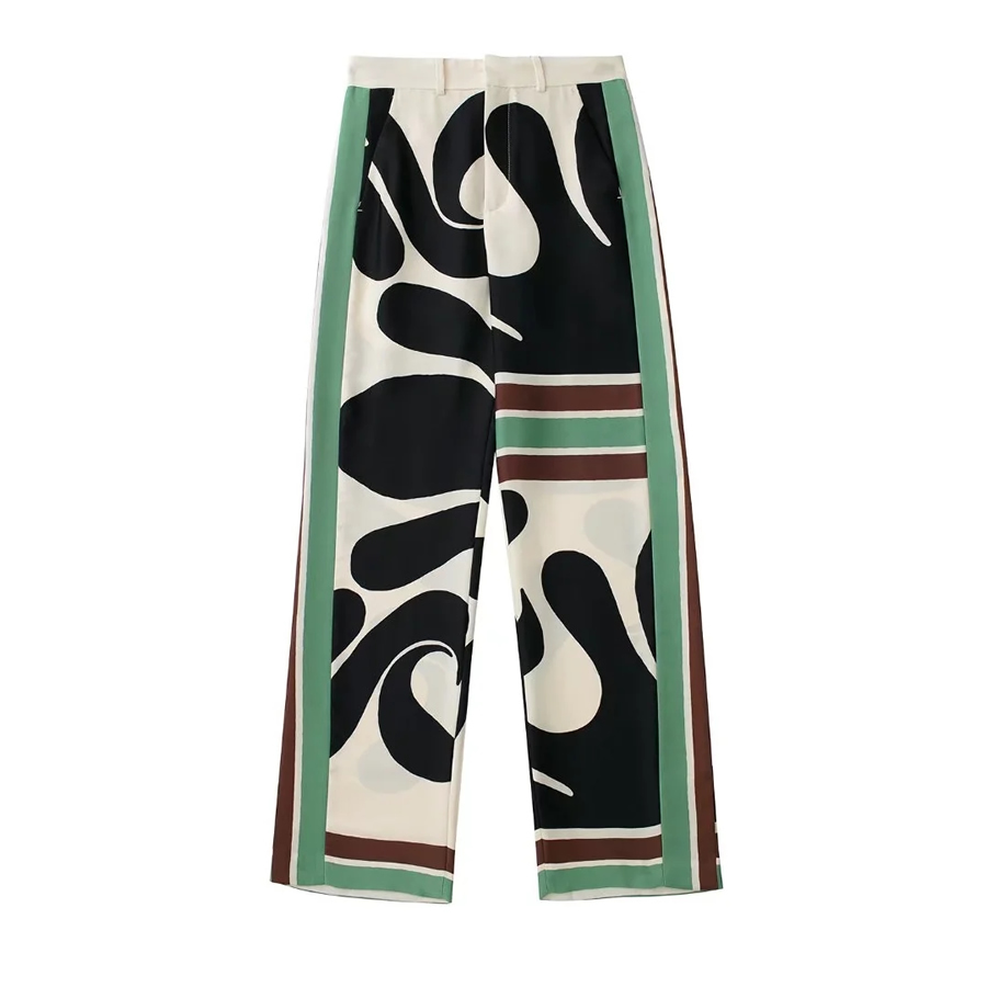 Fashion Printing Polyester Print Wide Tube Trousers,Pants