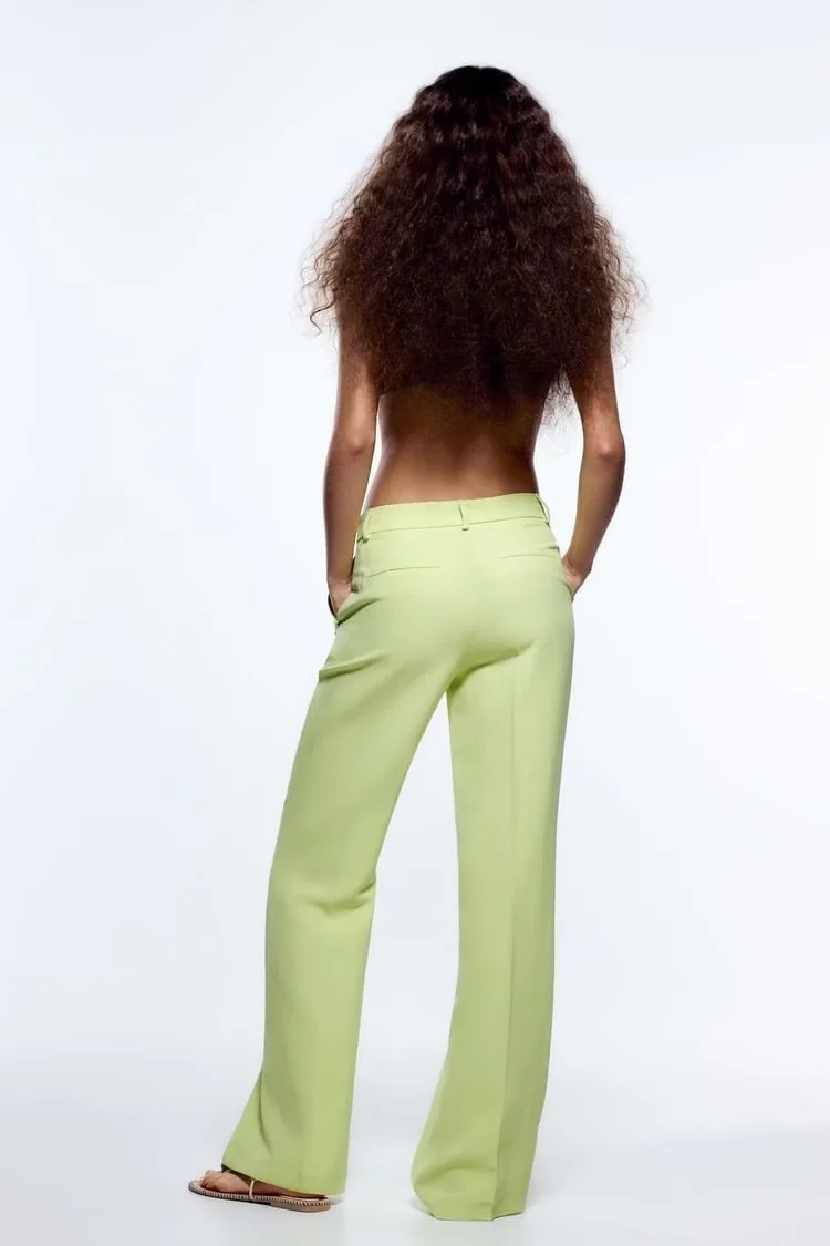 Fashion Light Green Geometric Straight-leg Trousers,Pants