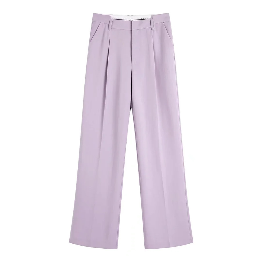 Fashion Light Purple Geometric Micropleated Straight-leg Trousers,Pants
