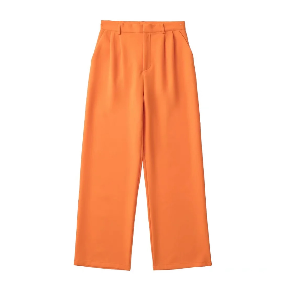 Fashion Orange Pleated Wide-leg Trousers,Pants