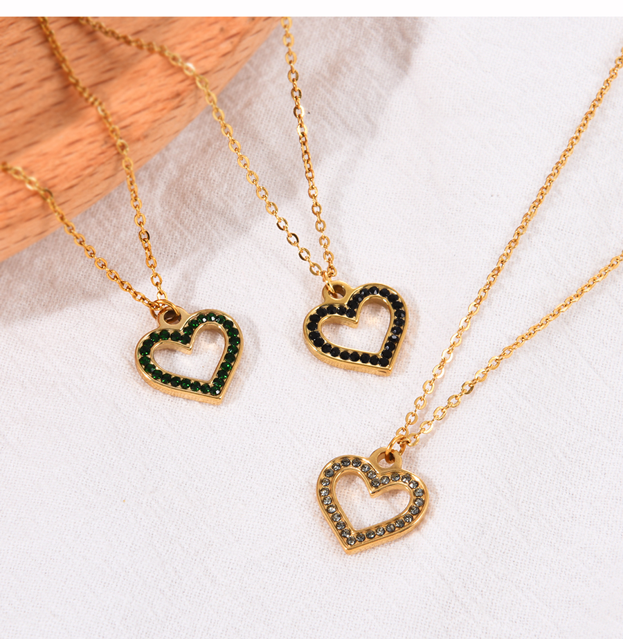 Fashion Black Titanium Steel Zircon Heart Pendant Necklace,Necklaces