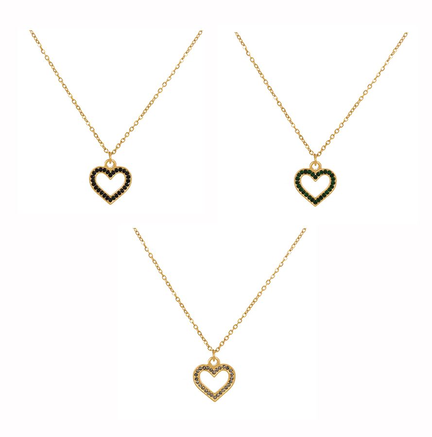 Fashion Dark Grey Titanium Steel Zircon Heart Pendant Necklace,Necklaces