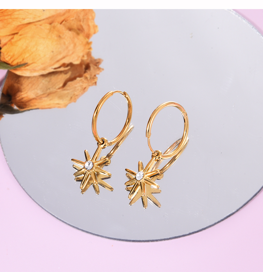 Fashion Gold Titanium Zircon Geometric Starburst Earrings,Earrings