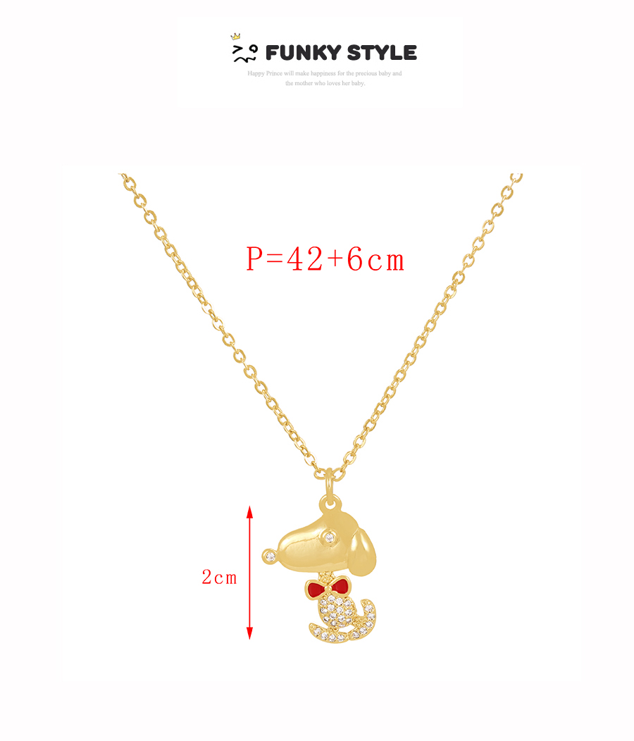 Fashion Pink Bronze Zircon Drop Oil Snoopy Pendant Necklace,Necklaces