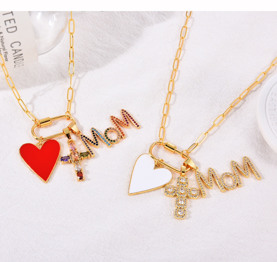 Fashion White Copper Inlaid Zircon Drop Oil Love Cross Letter Mom Pendant Necklace,Necklaces