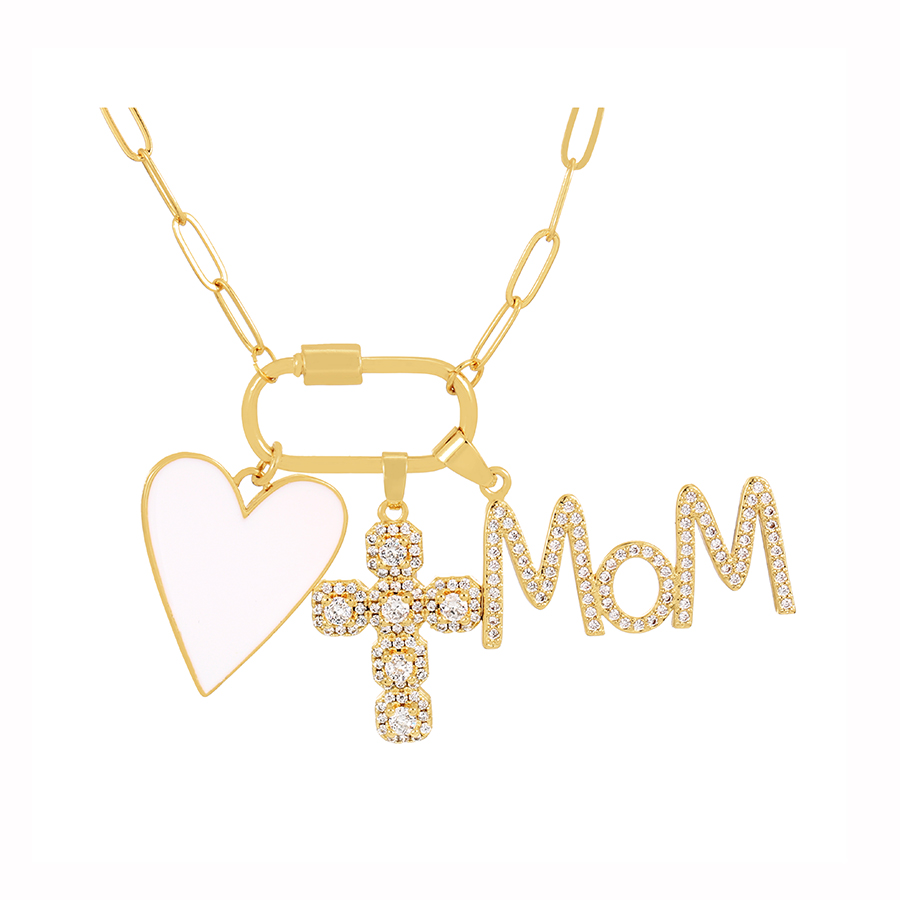 Fashion White Copper Inlaid Zircon Drop Oil Love Cross Letter Mom Pendant Necklace,Necklaces