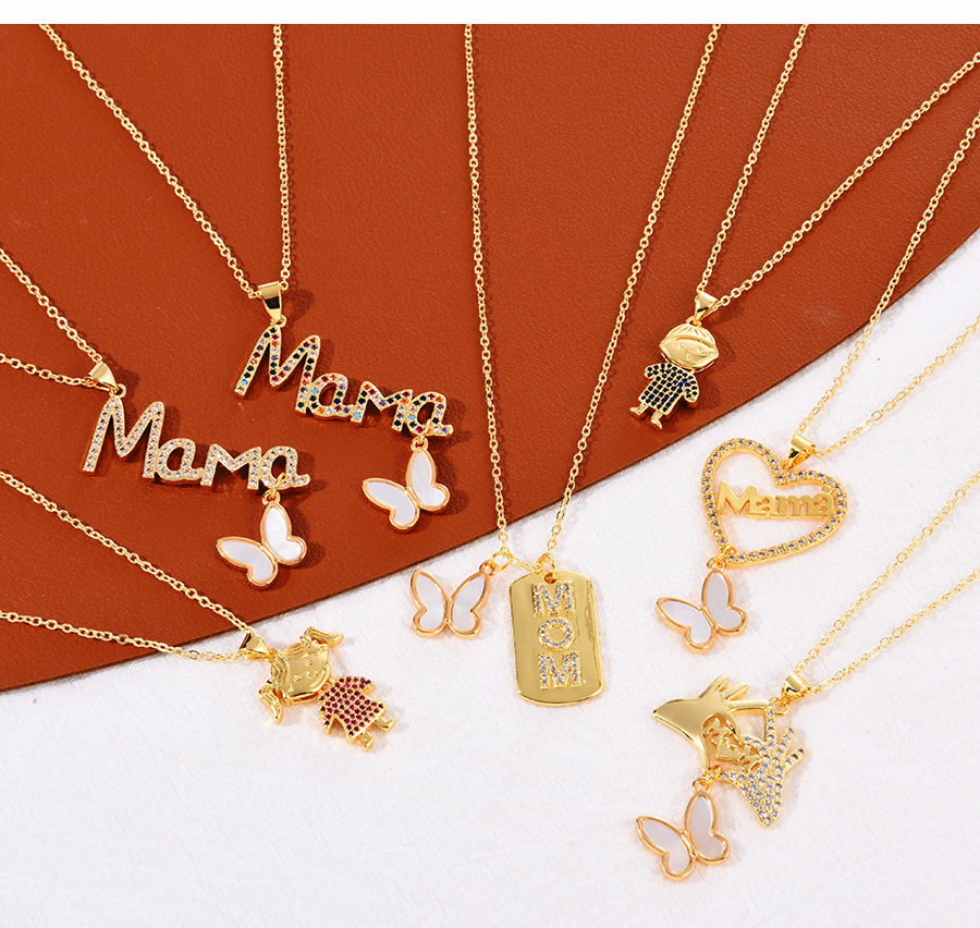 Fashion White Bronze Zircon Alphabet Mama Shell Butterfly Pendant Necklace,Necklaces