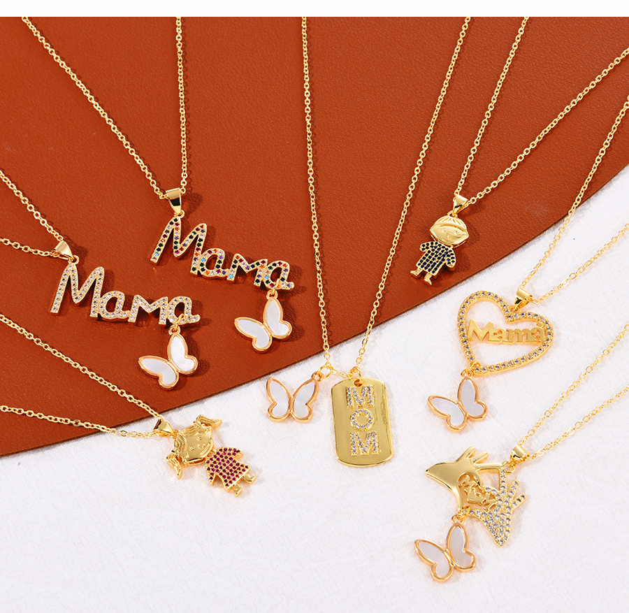 Fashion White Bronze Zircon Alphabet Mom Shell Butterfly Pendant Necklace,Necklaces