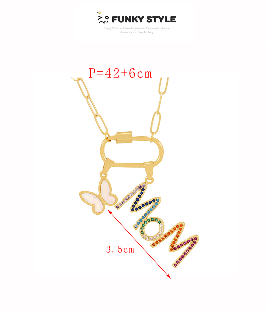 Fashion Color Bronze Zircon Alphabet Mom Shell Butterfly Pendant Necklace,Necklaces