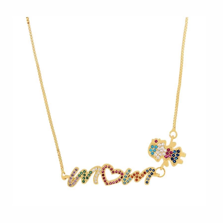 Fashion Color Copper Set Zircon Alphabet Mom Pendant Necklace For Girls,Necklaces
