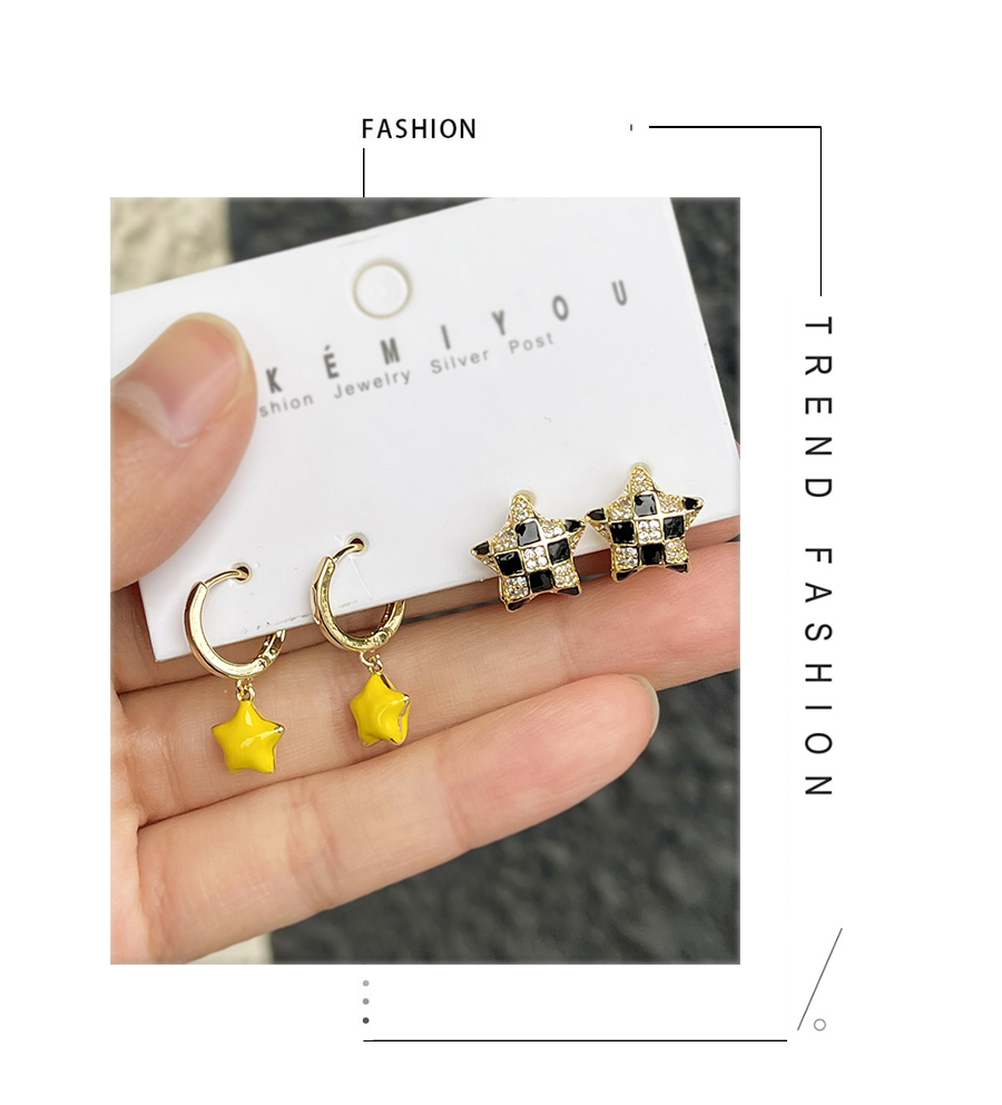 Fashion Gold 4-piece Set Of Copper Inlaid Zirconium Pentagram Oil Drop Pendant Earrings,Earring Set