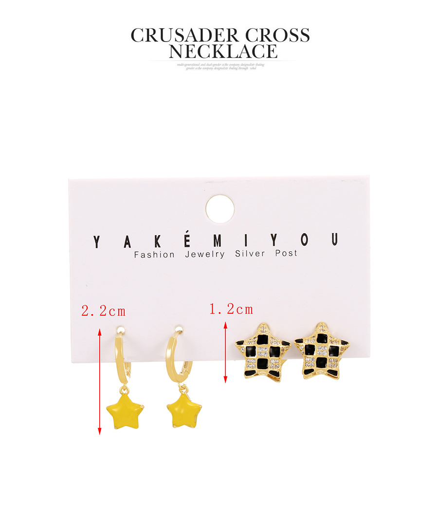 Fashion Gold 4-piece Set Of Copper Inlaid Zirconium Pentagram Oil Drop Pendant Earrings,Earring Set