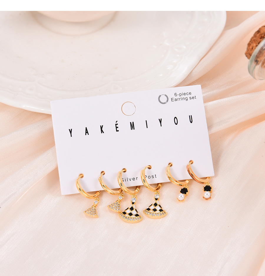 Fashion Gold Set Of 6 Bronze Zirconium Pearl Oil Scalloped Scallop Earrings,Earring Set