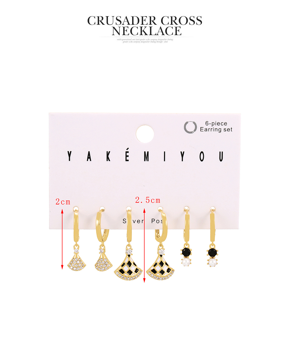 Fashion Gold Set Of 6 Bronze Zirconium Pearl Oil Scalloped Scallop Earrings,Earring Set