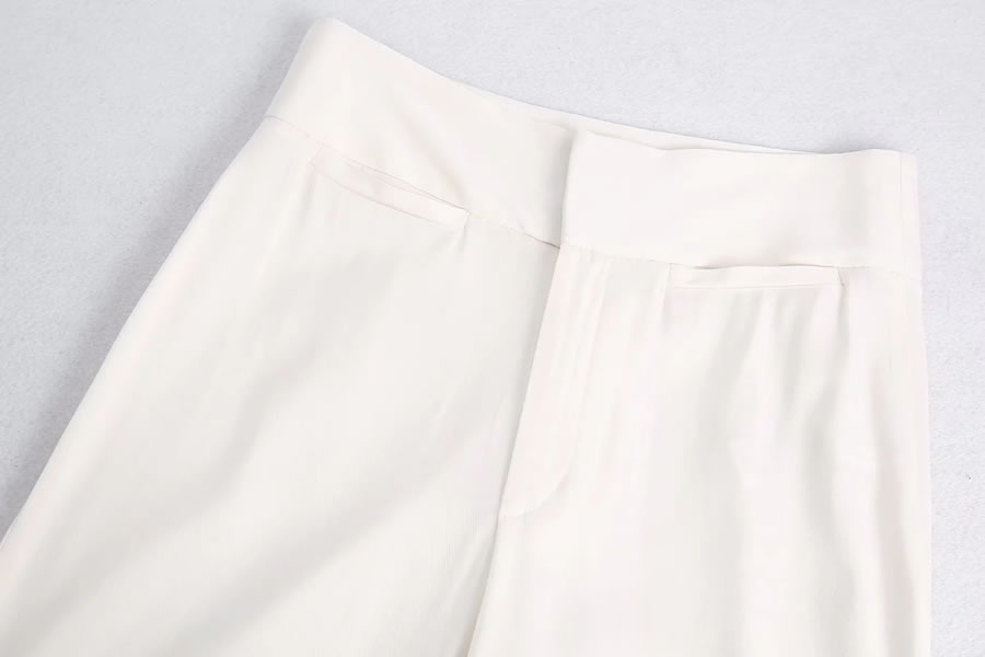 Fashion White Woven Geometric Trousers,Pants
