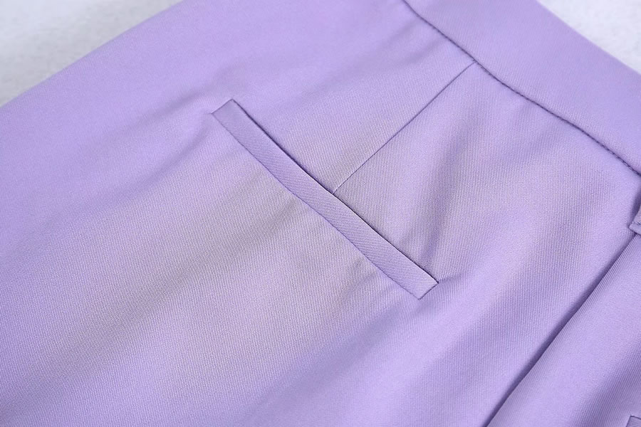 Fashion Purple Woven Micro Pleated Straight-leg Trousers,Pants