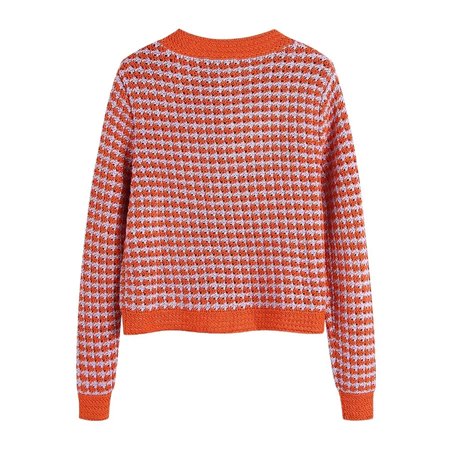 Fashion Orange Geometric Crochet Breasted Jacket,Sweater