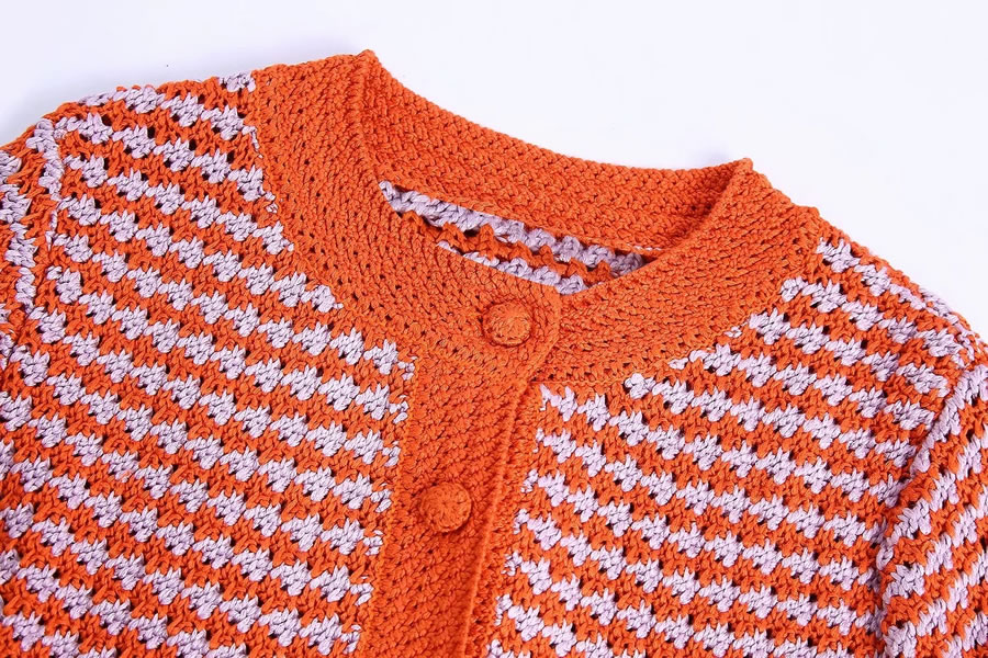 Fashion Orange Geometric Crochet Breasted Jacket,Sweater