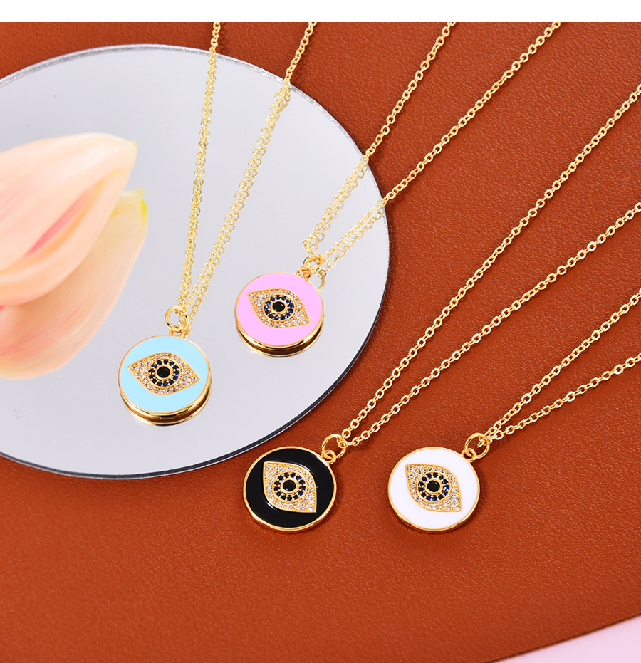 Fashion Pink Bronze Zirconium Oil Drop Round Eye Pendant Necklace,Necklaces