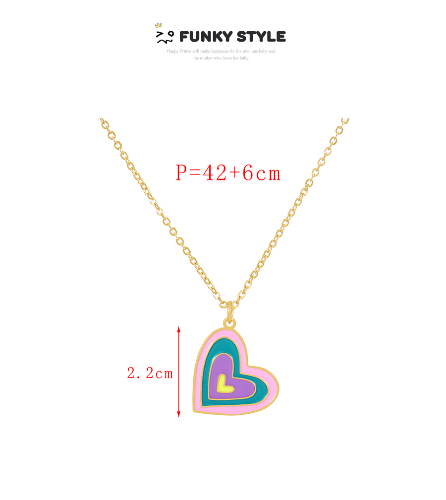 Fashion Yellow Bronze Zirconium Drop Oil Colorblock Heart Pendant Necklace,Necklaces