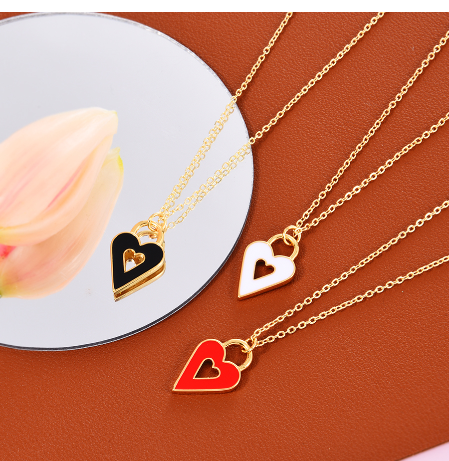 Fashion White Copper Drop Oil Openwork Heart Pendant Necklace,Necklaces