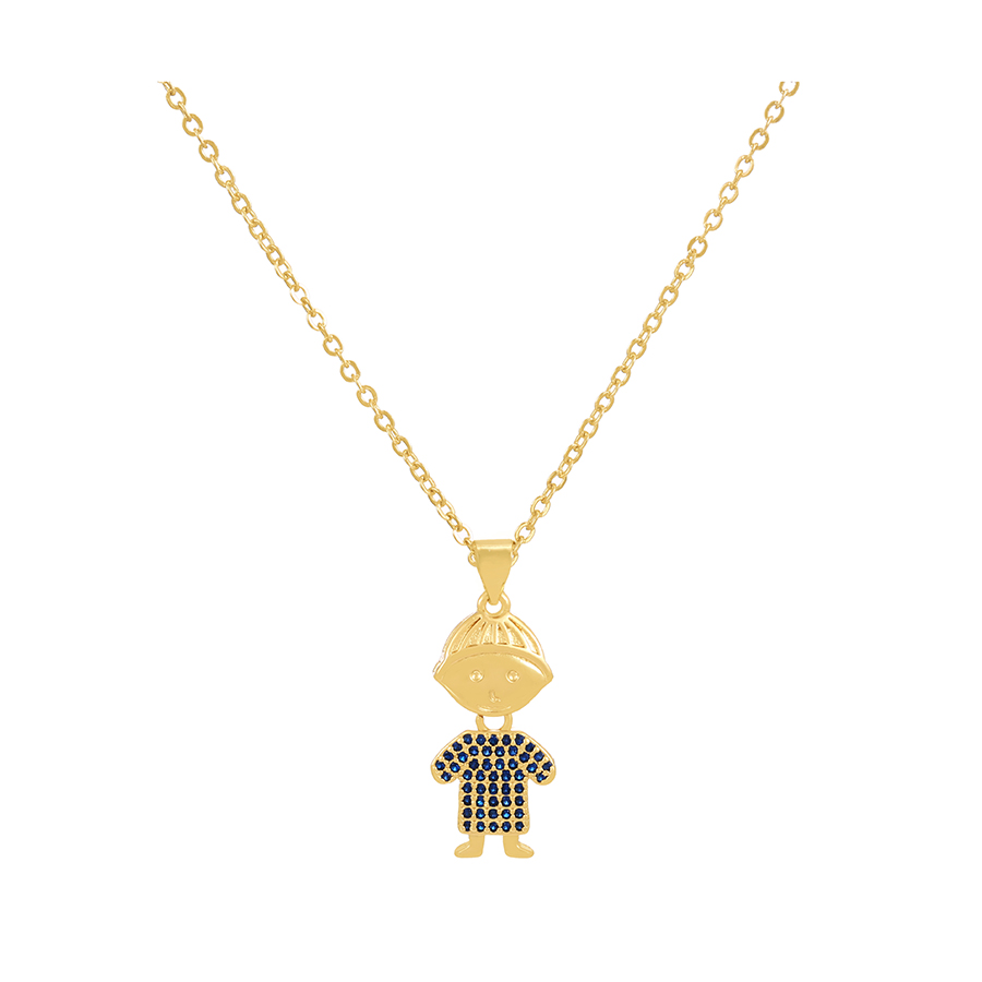 Fashion Navy Blue Brass Zirconium Boy Pendant Necklace,Necklaces