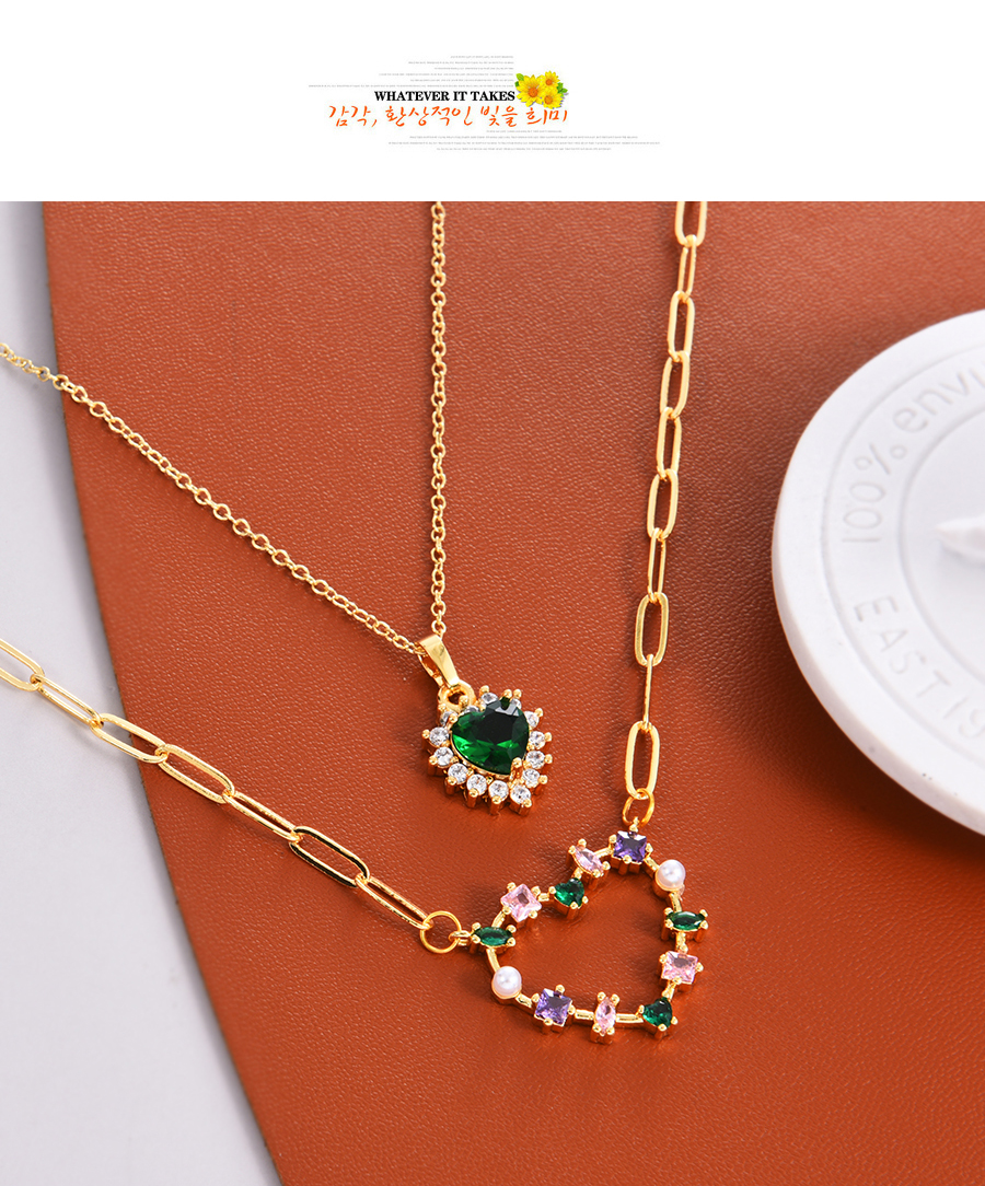 Fashion Color Bronze Zirconium Heart Pendant Necklace,Necklaces