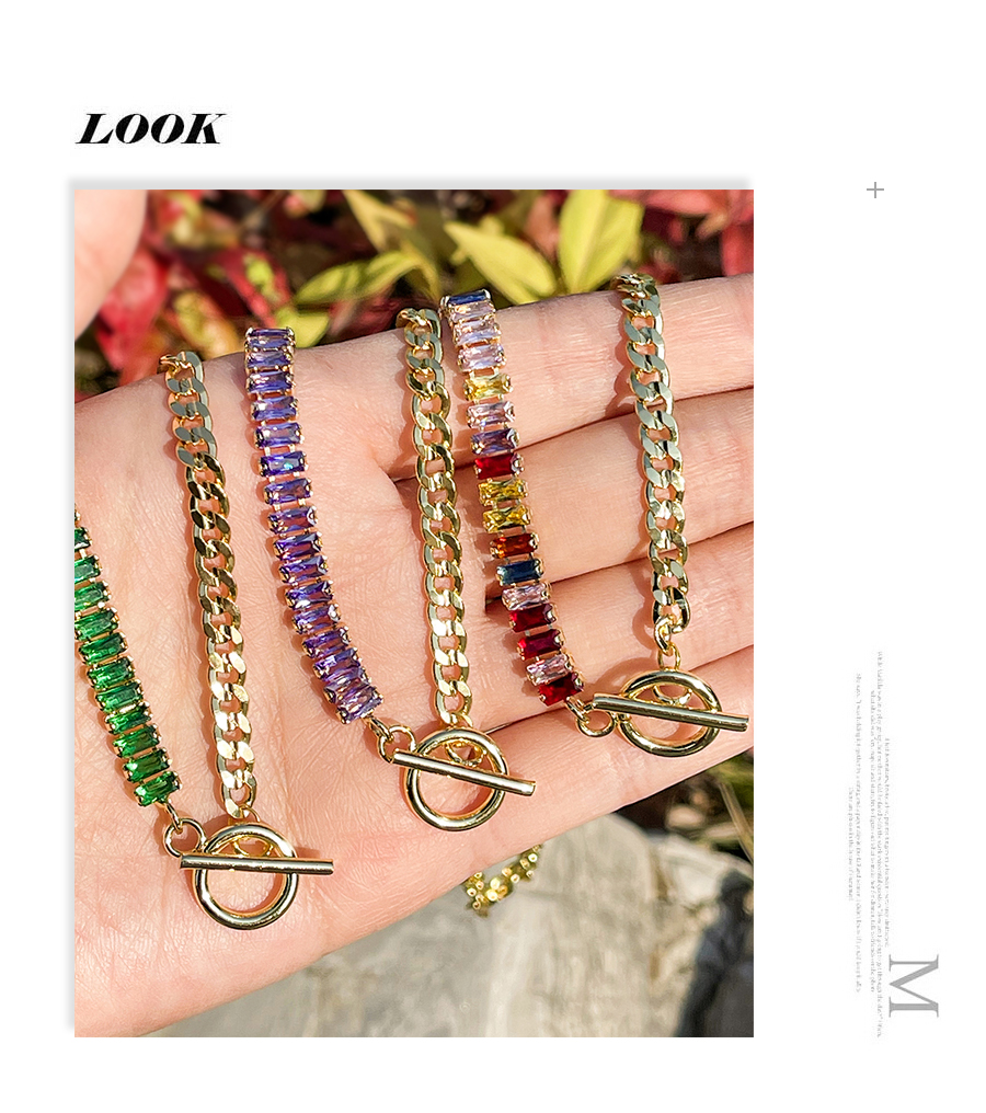 Fashion Purple Copper Inlaid Zirconium Stitching Chain Ot Buckle Necklace,Necklaces