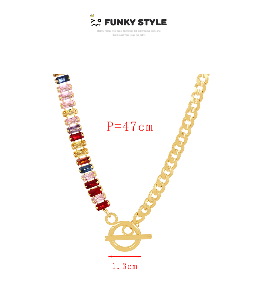 Fashion Red Copper Inlaid Zirconium Stitching Chain Ot Buckle Necklace,Necklaces