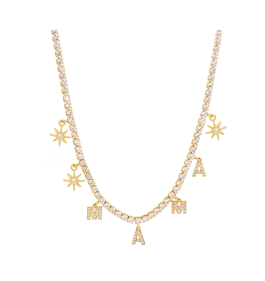 Fashion Gold-2 Bronze Mama Starburst Pendant Necklace With Zirconium Alphabets,Necklaces