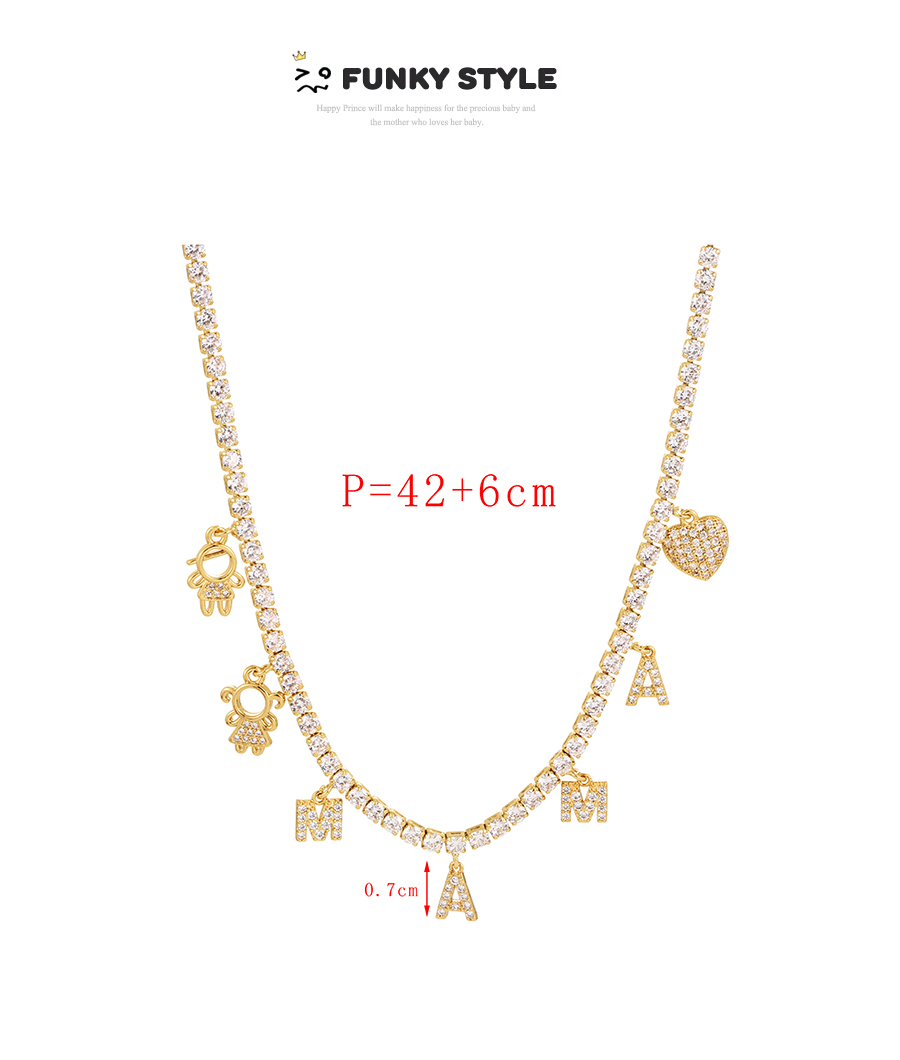 Fashion Gold Copper Inlaid Zirconium Letter Mama Pendant Necklace For Boys And Girls,Necklaces
