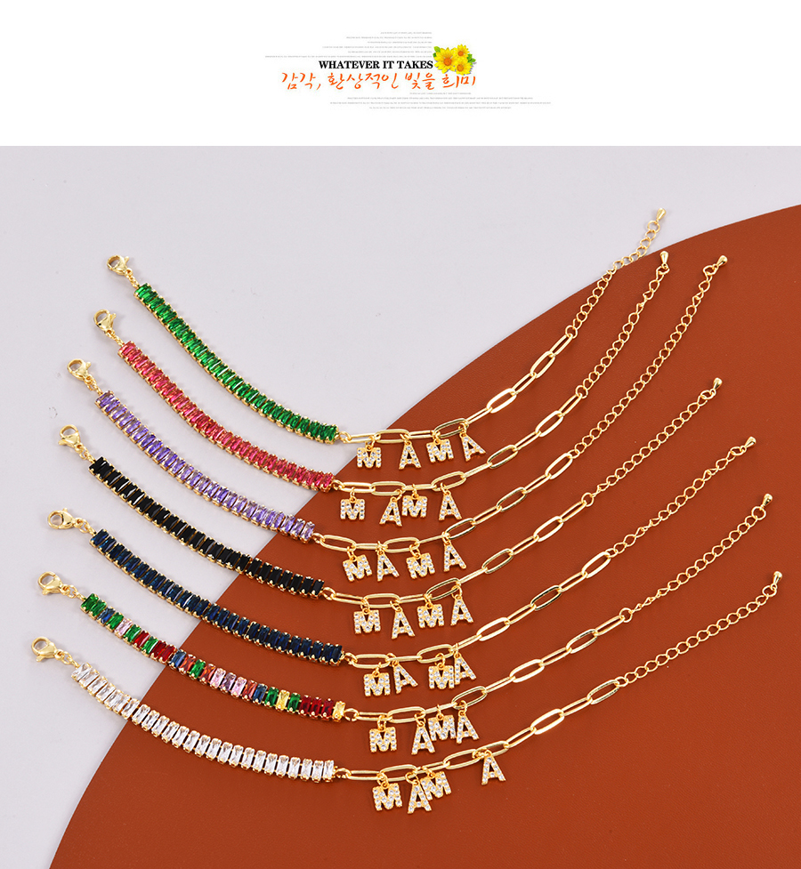 Fashion Color Bronze Zirconium Stitching Chain Letter Mama Pendant Bracelet,Bracelets