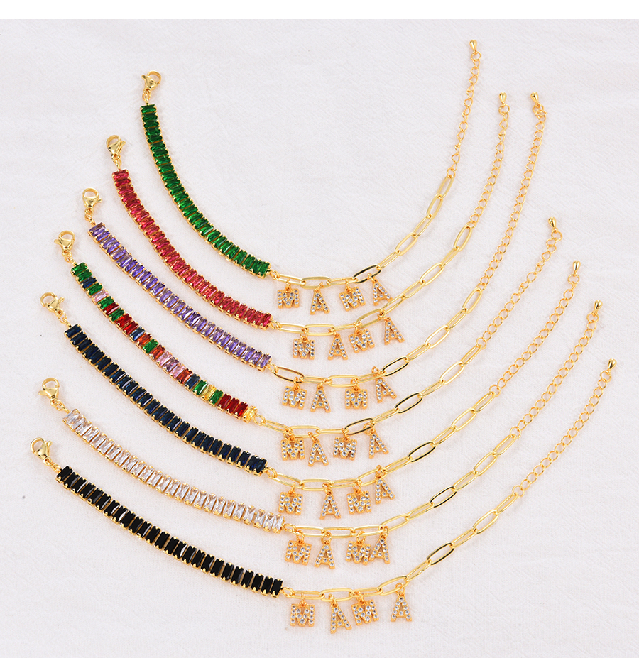 Fashion Color Bronze Zirconium Stitching Chain Letter Mama Pendant Bracelet,Bracelets