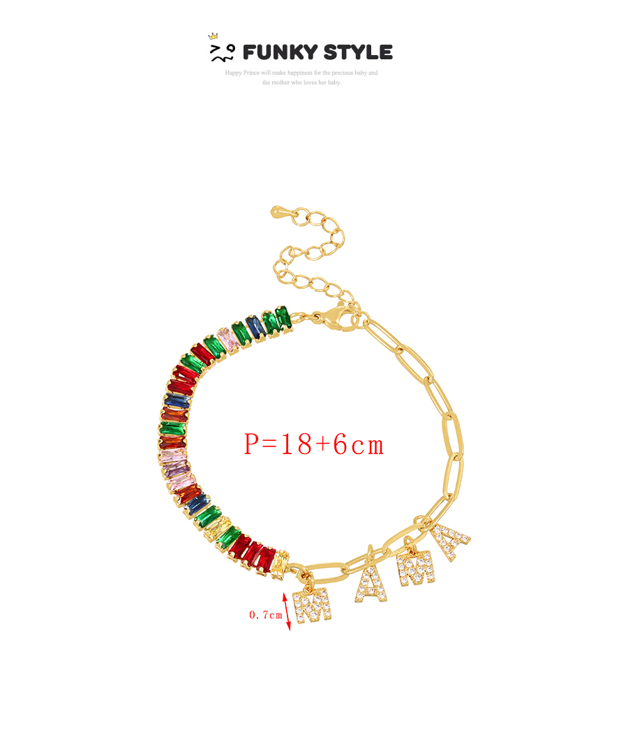 Fashion Red Bronze Zirconium Stitching Chain Letter Mama Pendant Bracelet,Bracelets