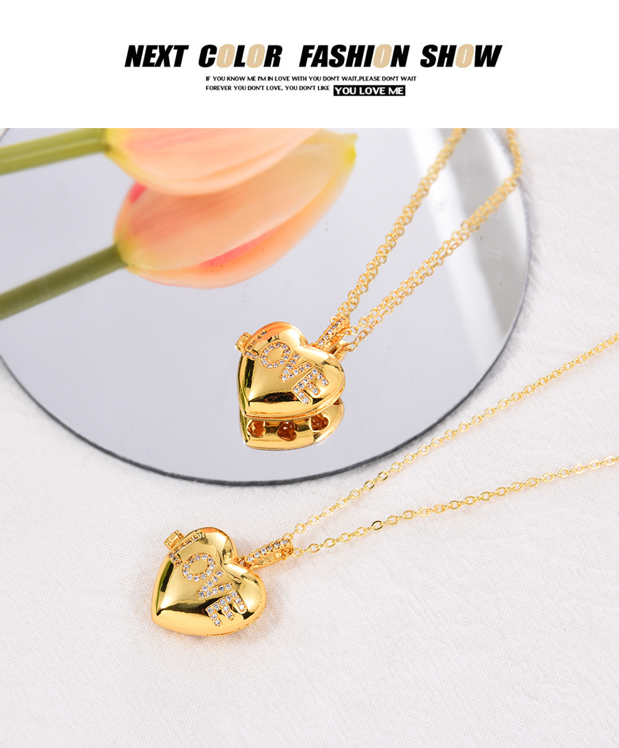 Fashion Gold-3 Bronze Zircon Alphabet Love Heart Pendant Necklace,Necklaces