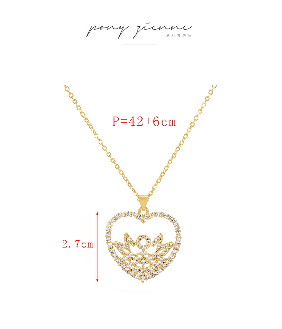 Fashion Gold Copper Inlaid Zircon Letter Mom Openwork Heart Pendant Necklace,Necklaces