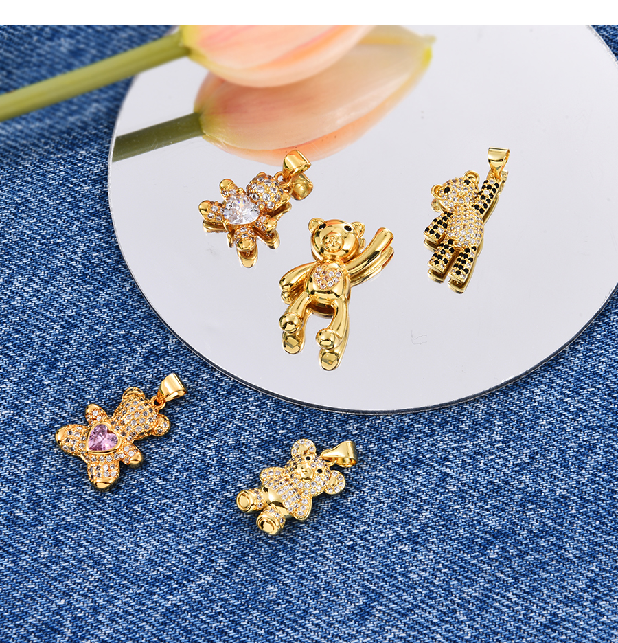Fashion White-2 Bronze Zircon Bear Heart Pendant Accessories,Jewelry Findings & Components