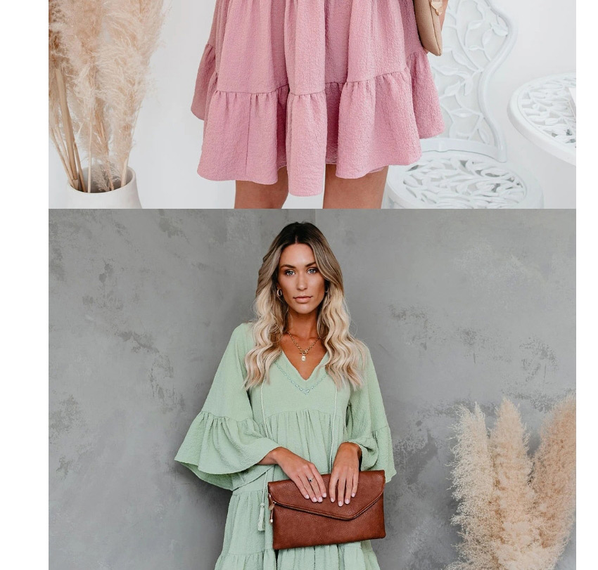 Fashion Pink Lace Fringe Ruffle Dress,Mini & Short Dresses