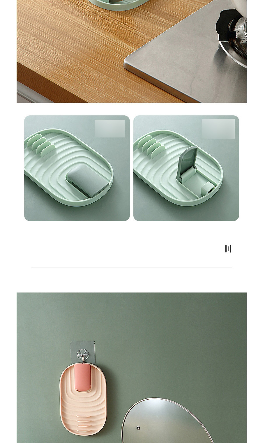 Fashion White Folding Pot Cover And Spatula Integrated Shelf,Household goods
