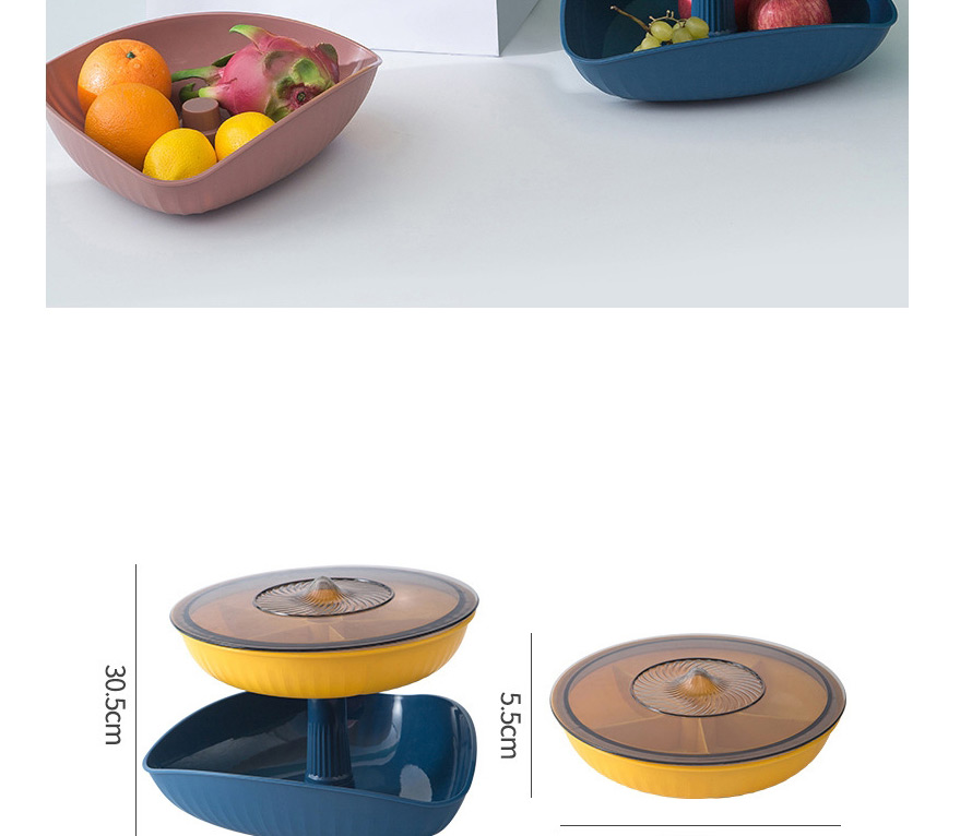 Fashion Blue Double Layer Plastic Fruit Plate With Lid,Household goods