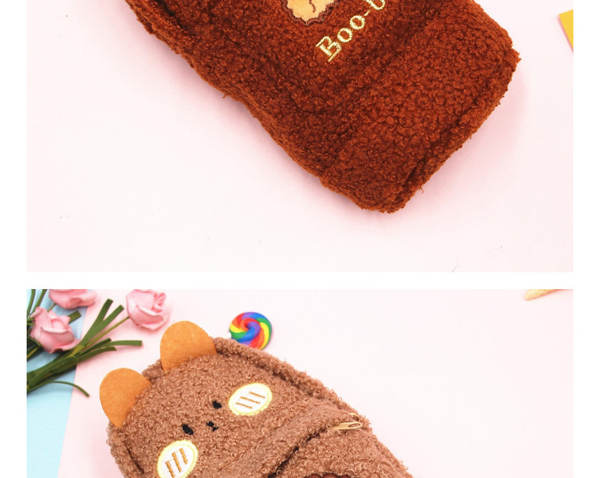 Fashion Light Coffee Cartoon Multifunctional Large Capacity Plush School Bag And Pencil Case,Pencil Case/Paper Bags