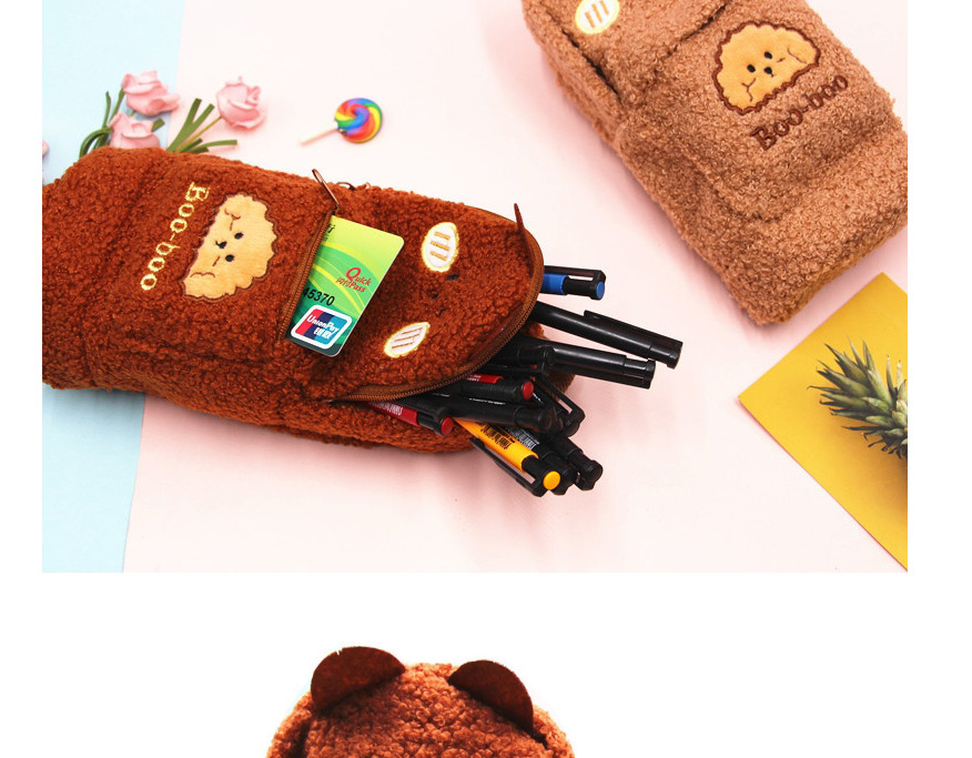 Fashion Deep Coffee Cartoon Multifunctional Large Capacity Plush School Bag And Pencil Case,Pencil Case/Paper Bags