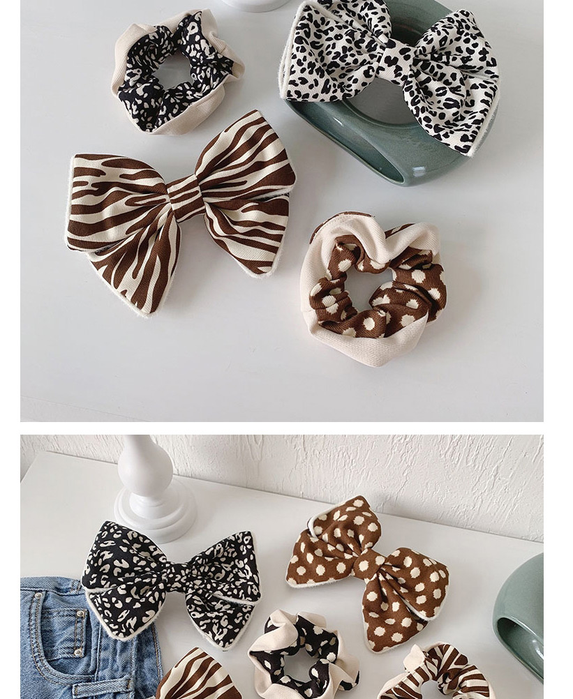 Fashion Polka Dot Khaki Suit Leopard Print Bow Hair Clip Large Intestine Hair Tie Set,Hair Ring