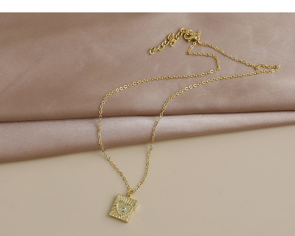 Fashion Golden Copper Inlaid Zircon Heart Square Necklace,Necklaces